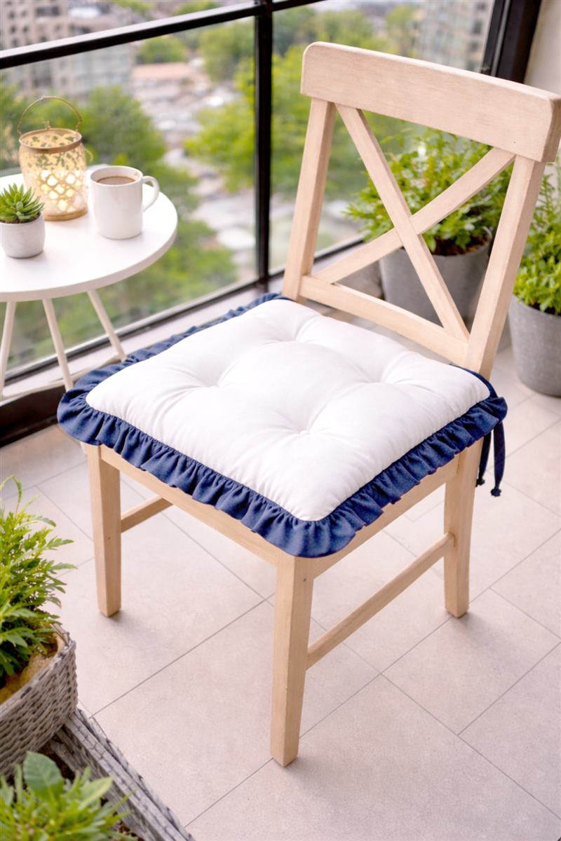 Fırfırlı Özel Dikişli Sandalye Minderi Dolgulu Kare Bağcıklı Yıkanabilir 40x40 cm