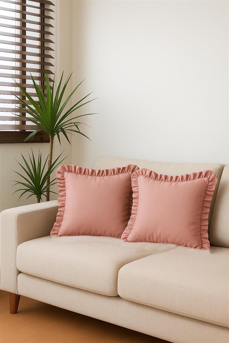 Fırfırlı Pudra Pembe Kırlent Kılıfı Dekoratif Bohem Soft Koltuk Sırt Yastık Hediyelik Yılbaşı 45x45